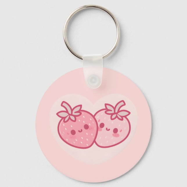 Porte-clés Kawaii Valentines roses Fraises (Recto)