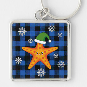 Porte-clés Kawaii Xmas Starfish sur Blue Buffalo Motif