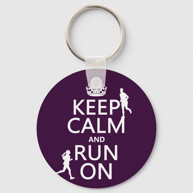 Porte-clés Keep Calm and Run On (customizable colors) (Recto)