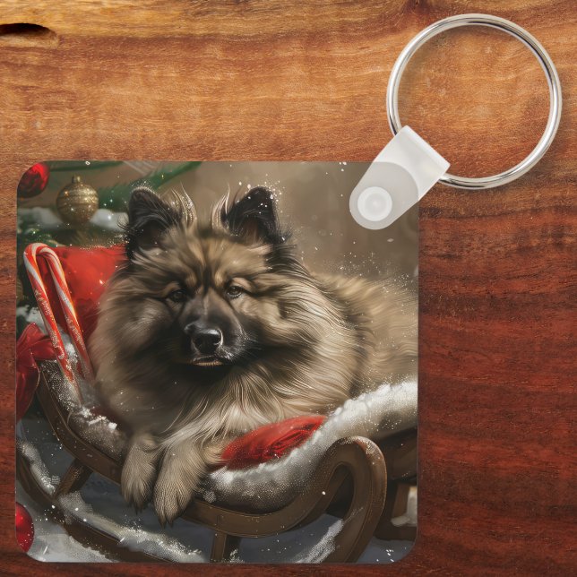 Porte-clés keeshond Festive de Noël de chien (Verso)