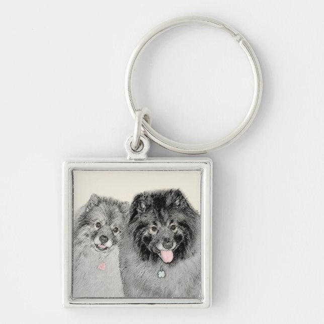 Porte-clés Keeshond Mom and Son Painting - Original Dog Art (Devant)