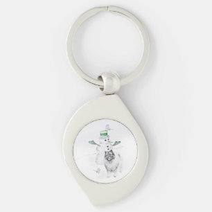 Porte-clés Keeshond Noël Snowman Peinture Chien Art