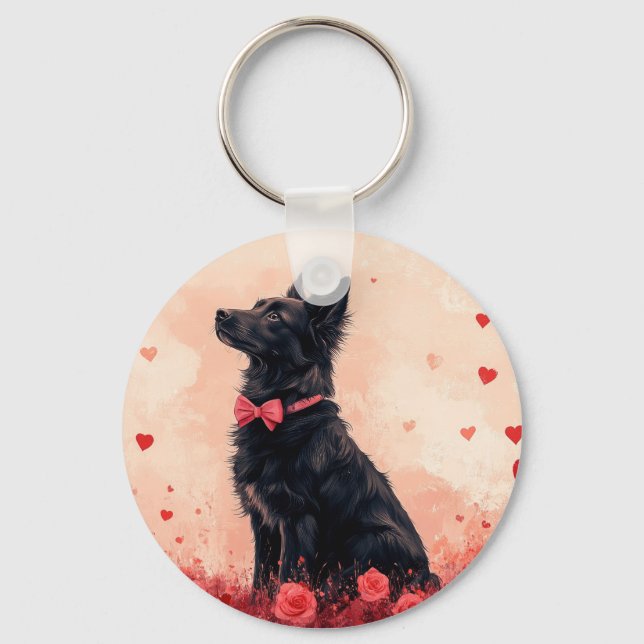 Porte-clés Kelpie australien avec des roses - Saint-Valentin (Recto)