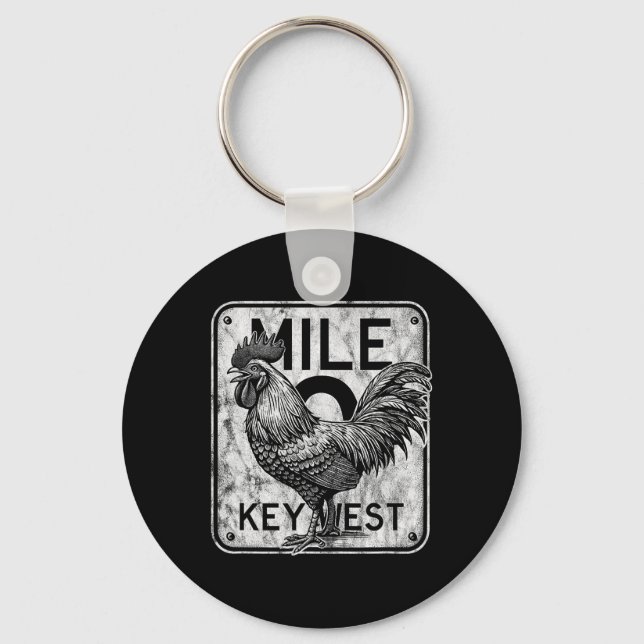 Porte-clés Key West Floride Poulet Rétro Mile 0 Coq Dist (Recto)