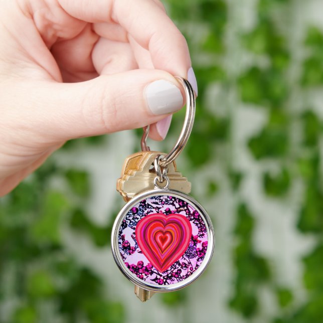 Porte-clés keychain coeur rouge et rose (main)