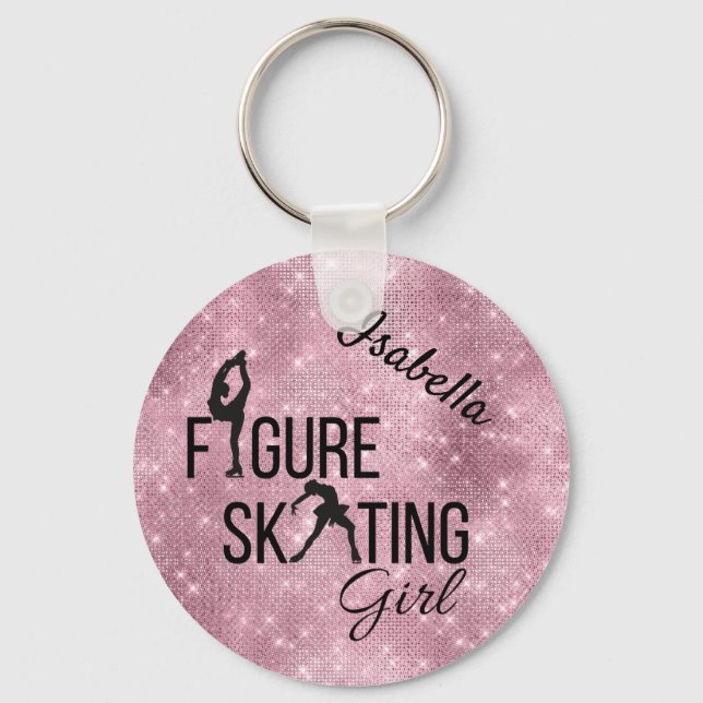 Porte-clés Keychain Figure skating girl pink sparkle glam (Recto)