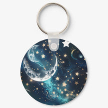 Keychain - Icy Blue Celestial Moon Phases