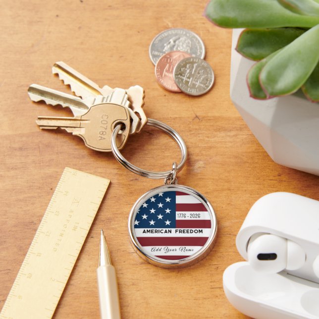 Porte-clés Keychain Patriotic US Flag Custom Text Name (Bureau)