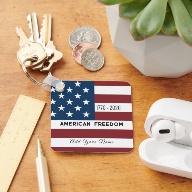 Porte-clés Keychain Patriotic US Flag Custom Text Name (Bureau)