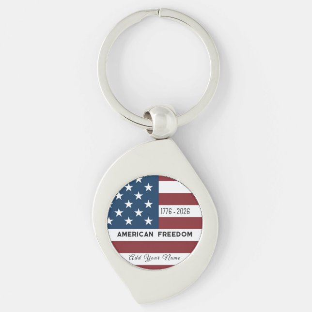 Porte-clés Keychain Patriotic US Flag Custom Text Name (Devant)