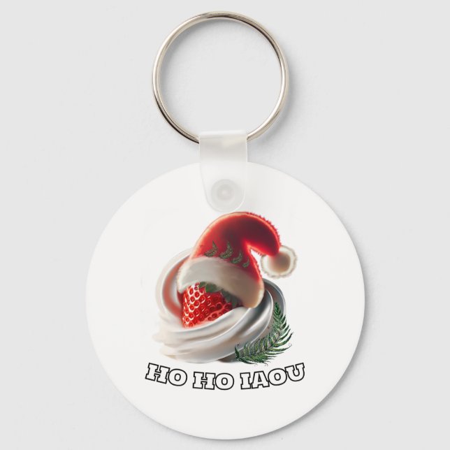 Porte-clés Keychain Strawberry Cream Christmas Hat NZ Fern (Recto)