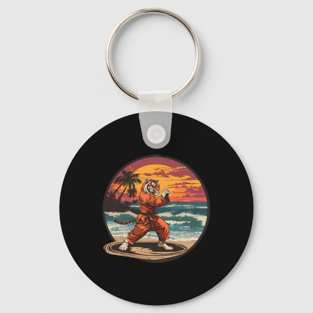 Porte-clés Kickboxing Tiger Plage Coucher de soleil Karaté Ta (Recto)
