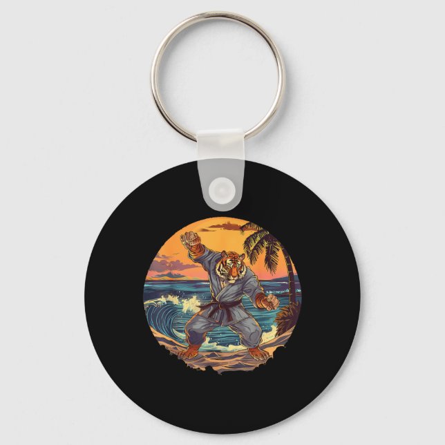 Porte-clés Kickboxing Tiger Plage Coucher de soleil Taekwondo (Recto)