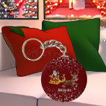 Porte-clés Kids Santa Christmas Reindeer Sleigh Snowflake Red<br><div class="desc">Red Cute Santa Christmas keychain for keeping your keys safe and apart. It features Santa Claus,  reindeer and snowflakes for fun Christmas celebrations. The text 'Ho Ho Ho' can be customized to fit in your Font Style. 
Visit my store for more such products. Link: https://www.zazzle.com/store/merry_xmas_store</div>