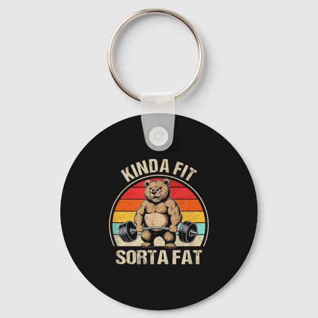 Porte-clés Kinda Fit Sorta Fat Funny Cute Bear Weightlifter  (Recto)