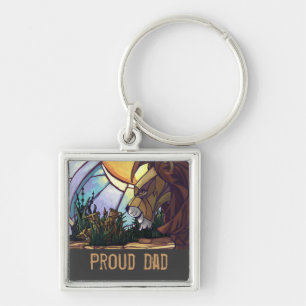 Porte-clés King Lion and Cubs, Best Dad Square Keychain