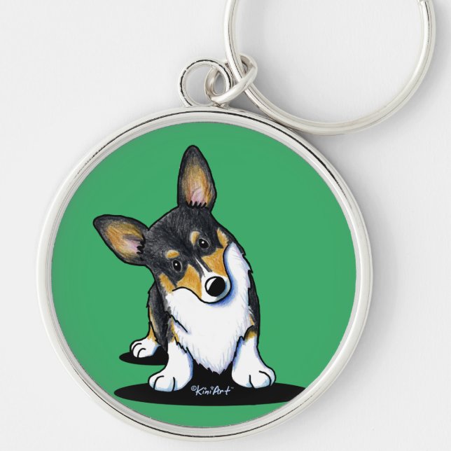 Porte-clés KiniArt Tri Curious Corgi (Devant)