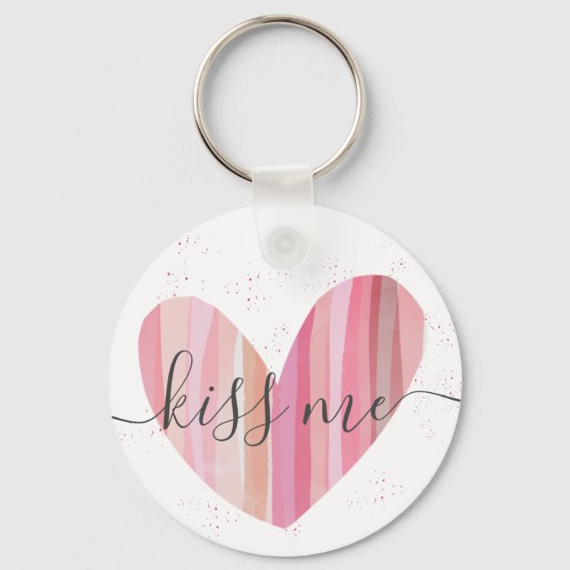 Porte-clés Kiss Me Cute Pink Textured Heart (Recto)