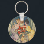 Porte-clés Kissing Santa Claus Vintage Christmas<br><div class="desc">Santa's kiss is a vintage Christmas illustration based on a1902 magazine cover. This image shows Santa claus coming in through the window, with a big santa bag of toys in his hand. He's met by two lovely Victorian women who give him a big kiss on the cheeks under the mistletoe....</div>