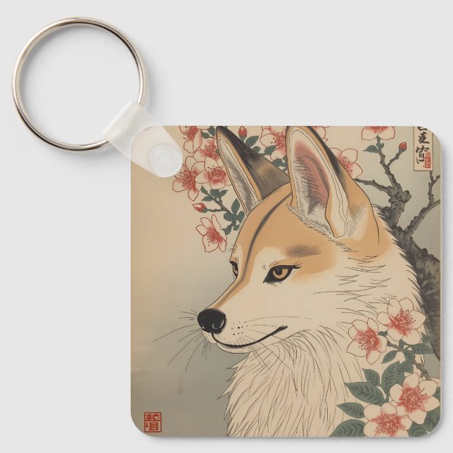 Porte-clés Kitsune & cherry blossom (Recto)