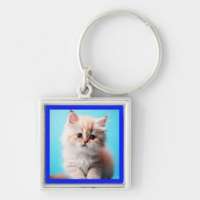 Porte-clés Kitten adorable avec Arrière - plan bleu (Devant)