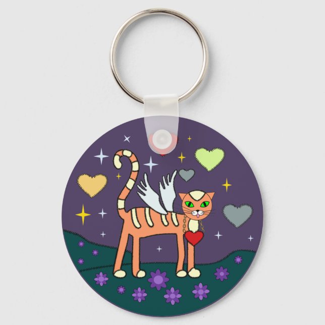Porte-clés Kitty ailé avec Porte - clé personnalisé du coeur (Recto)