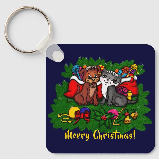 Porte-clés Kitty and Puppy , Happy XMas (Recto)