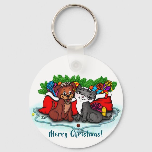 Porte-clés Kitty et chiot, Happy XMas (Recto)