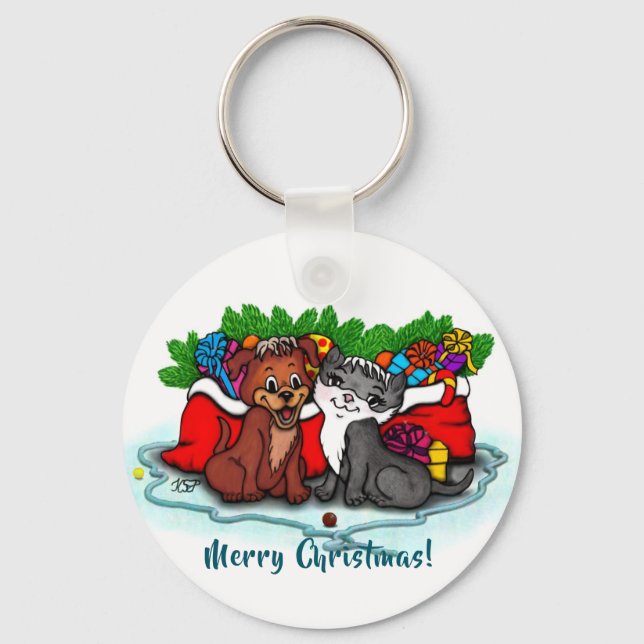 Porte-clés Kitty et chiot, Happy XMas (Recto)