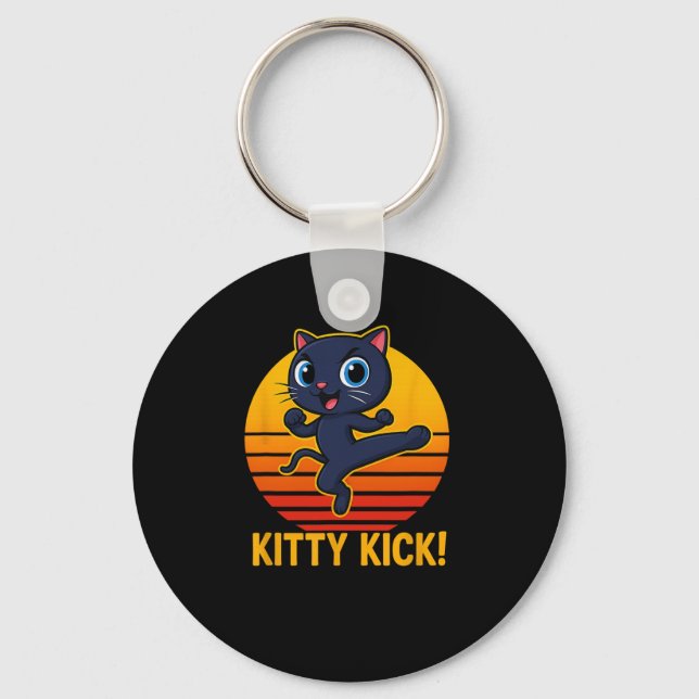 Porte-clés Kitty Kick Karaté Arts Martiaux Chat Rétro Coucher (Recto)
