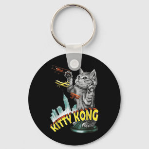 Porte-clés Kitty Kong Fierce Chat Retro Texte rose Vintage Fe