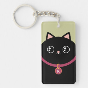 Porte-clés Kitty noir mignon font face au monogramme nommé