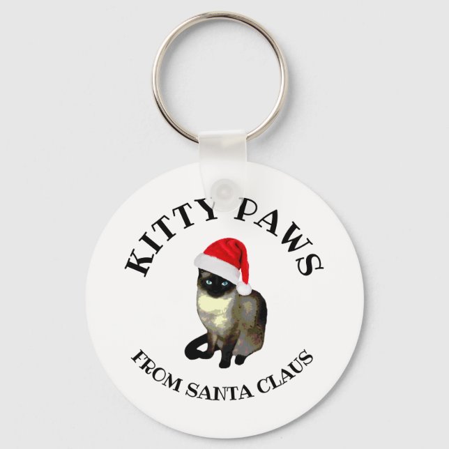 Porte-clés Kitty Paws de Santa Claus Cute Siamese Chat (Recto)