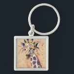 Porte-clés Klimt Giraffe | Orné De Fleurs<br><div class="desc">Cette impression présente une girafe douce ornée d'une couronne de fleurs | Par Victoria Borges</div>