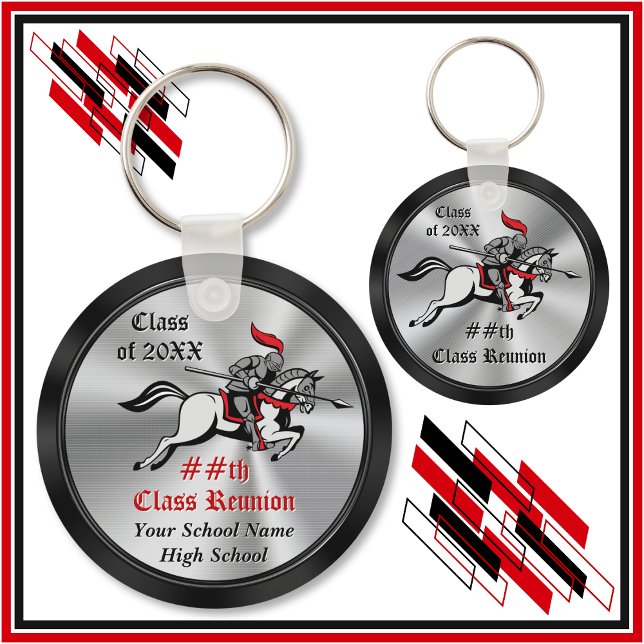 Porte-clés Knight Party Favours, Class Reunion Souvenir (Knight theme class reunion. Knight keychains. Black, Silver, White, Red, cheap class reunion gifts.)