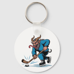 Porte-clés Krampus effrayant jouant au hockey sur glace de No