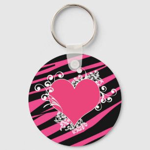 Porte-clés KRW Zebra Heart Swirls Pink and Black Name Clavier