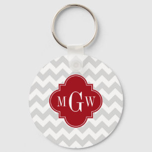 Porte-clés L Gray Wht Chevron Cranberry Quatrefoil 3 Monogram