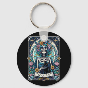 Porte-clés La carte Cat Lady Tarot Skeleton Chat Maman Amoure