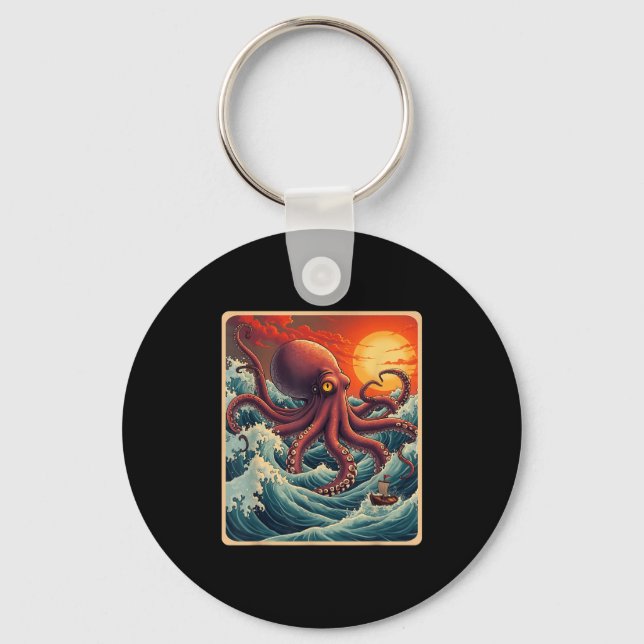 Porte-clés La Grande Vague Au Large De Kanagawa Octopus Retro (Recto)