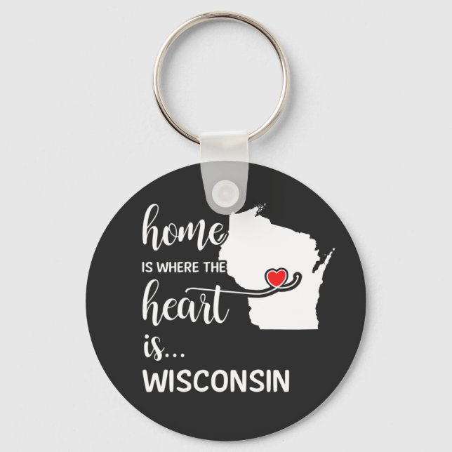 Porte-clés La maison du Wisconsin est là où se trouve le coeu (Recto)