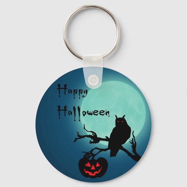Porte-clés La nuit d'Halloween Chouette Citrouille (Recto)