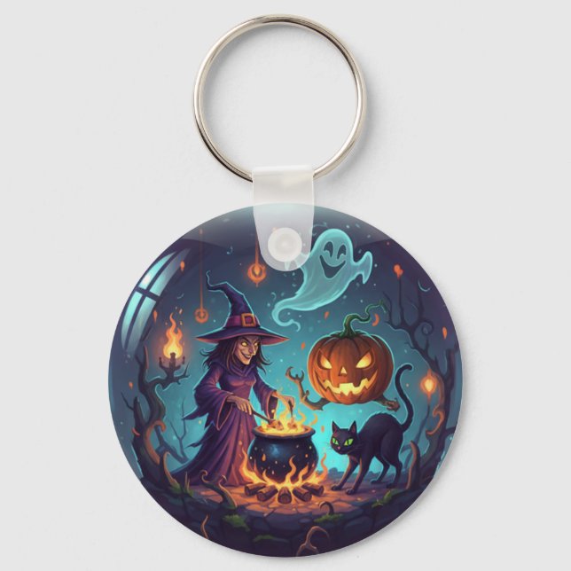 Porte-clés La nuit magique d'Halloween de la sorcière (Recto)