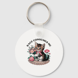 Porte-clés La rage me consume chat fleur mignon chat mème cha