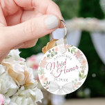 Porte-clés La servante d'honneur Mariage de fleurs roses rust<br><div class="desc">Ces porte - clés sont conçus pour offrir une faveur ou un cadeau à la servante d'honneur de votre mariage. Elles sont décorées d'une aquarelle rustique peinte à la main et d'une couronne fleurie dans les tons rose vif, corail, mauve, menthe, mousse et vert sauge. Le texte est écrit en...</div>