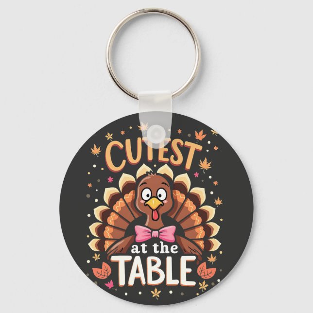 Porte-clés La Turquie à la table drôle Thanksgiving (Recto)