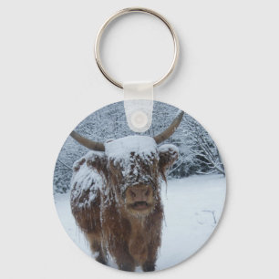 Porte-clés La vache Highland Dans Le Porte - clé De La Neige