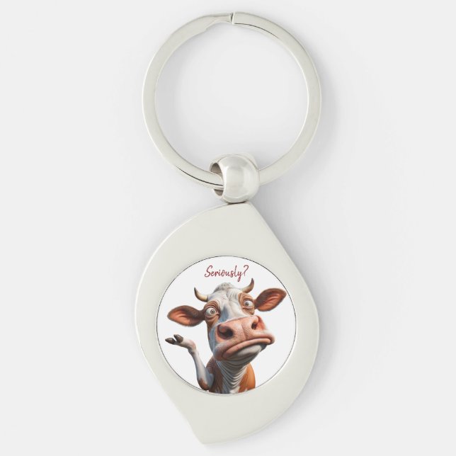 Porte-clés La vache sotte - "Sérieusement ?" Conception amusa (Devant)