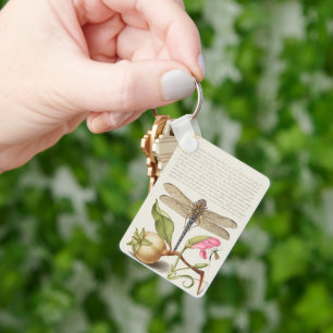 Porte-clés La vie du jardin, Libellule, Poire, Œillet et Inse