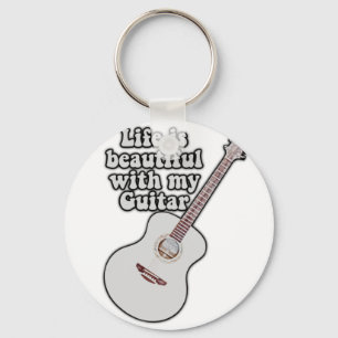 Porte-clés La vie est belle avec ma guitare. vintage coloré
